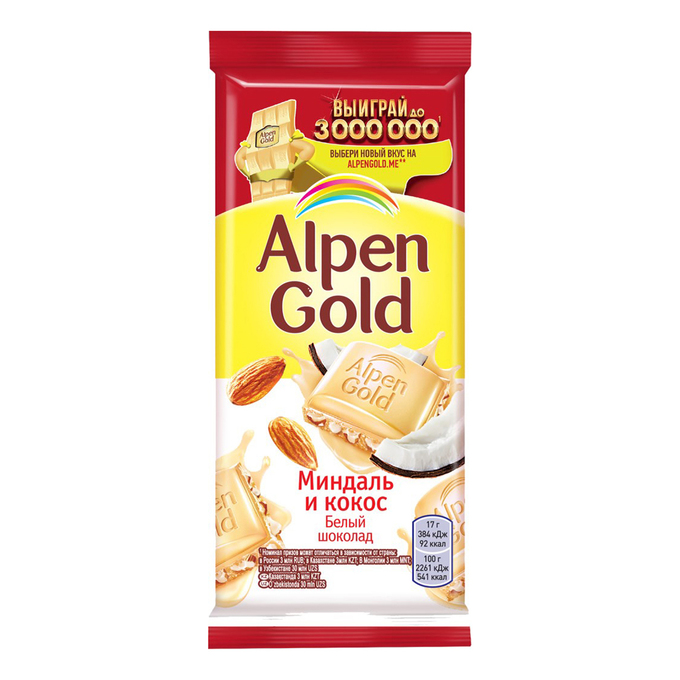 Шоколад белый ALPEN GOLD с миндалем и кокосом