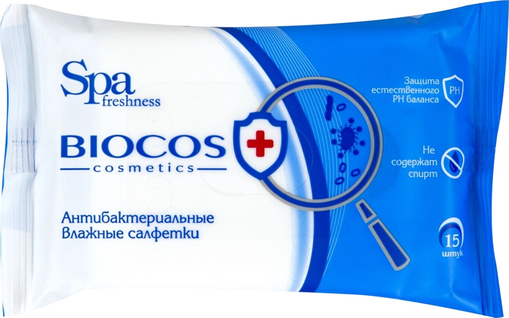 Салфетки влажные BIOCOS антибактер., 15шт